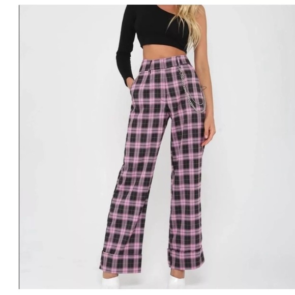 I.AM.GIA Aria pink black plaid cuffed straight leg pants no chain medium - Picture 6 of 15